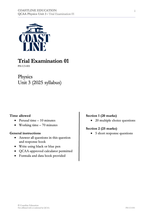 Physics Unit 3 Trial Examination 01