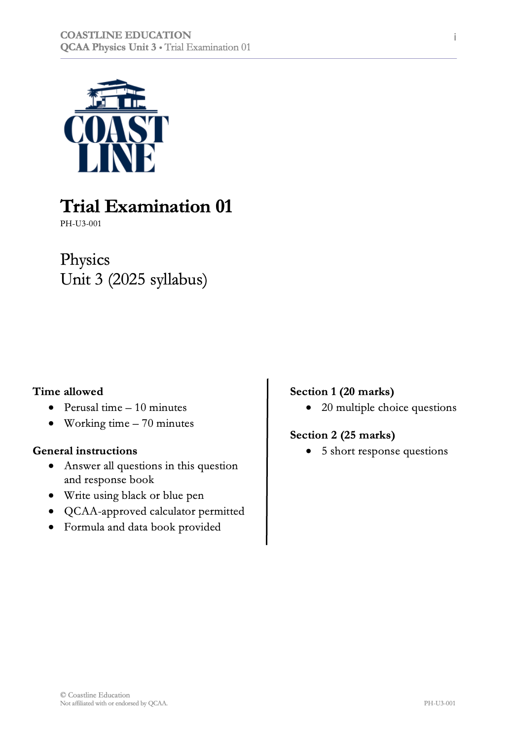 Physics Unit 3 Trial Examination 01