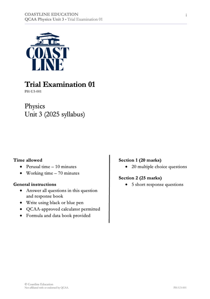 Physics Unit 3 Trial Examination 01