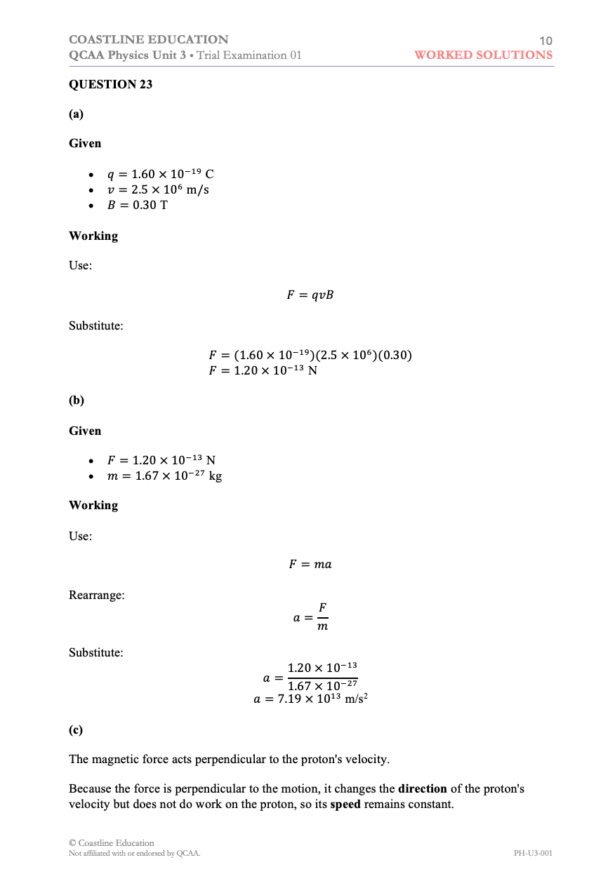 Physics Unit 3 Trial Examination 01